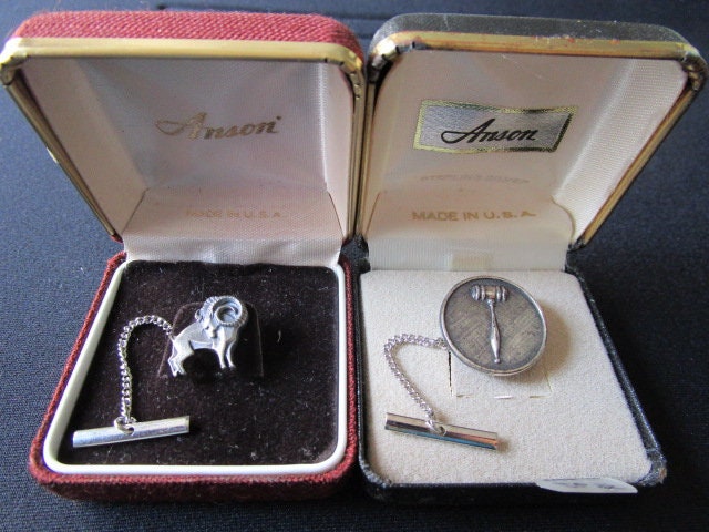 Anson Men's Jewelry Suit Tie Accessories Ram Head Aries & Law Judge Hammer Designs Tacks Sterling Silver & Plated Metal Comes W/Boxes
