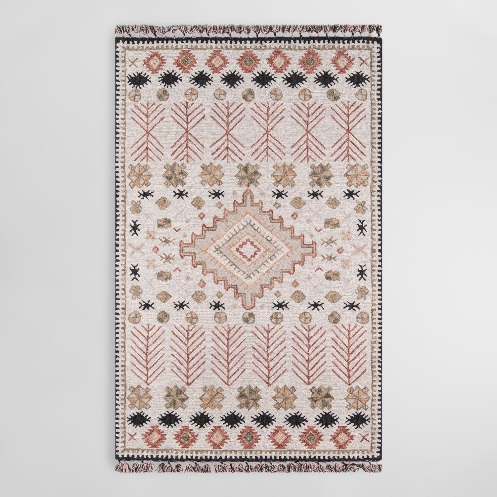 Ivory and Spice Tufted Wool Aelin Area Rug: Pink - 5' x 8' by World Market