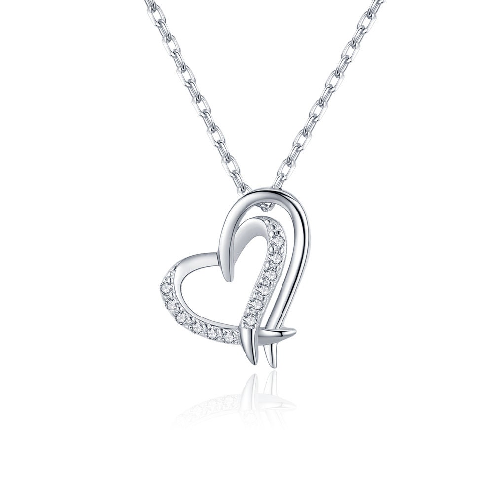 Embraced Heart Necklace With Cubic Zirconia | Gift For Mom Fine Jewelry Dainty Sterling Silver