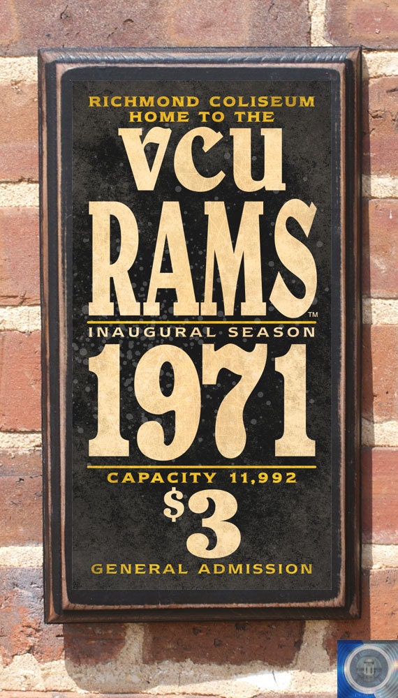 Virginia Commonwealth Rams Basketball Richmond Wall Art Sign Plaque Gift Present Home Decor Vintage Style Rowdy Rodney Vc Antiqued