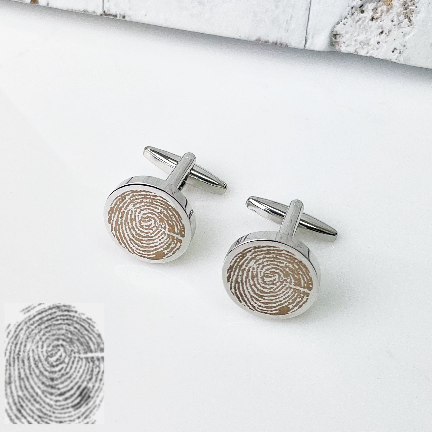 Fingerprint Cuff Links | Handwriting Cufflinks Wedding Gift For Husband Custom Cufflinks Him Engraved Silver