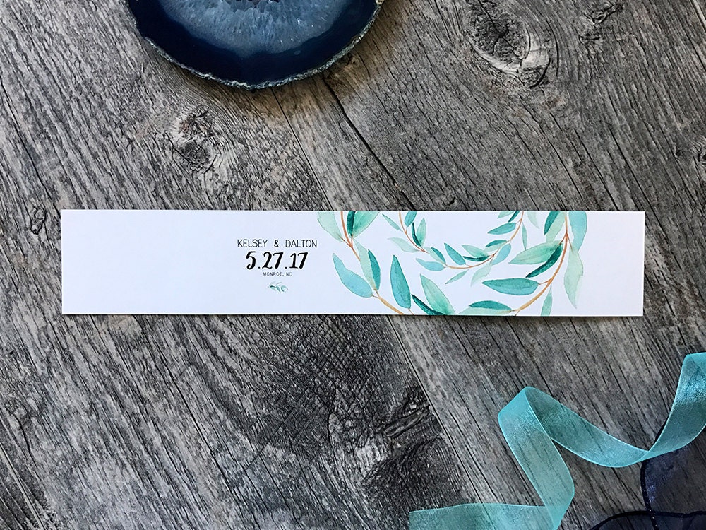 Garden Party Floral Watercolor Wedding Stationery Belly Band | Green Eucalyptus Invitation