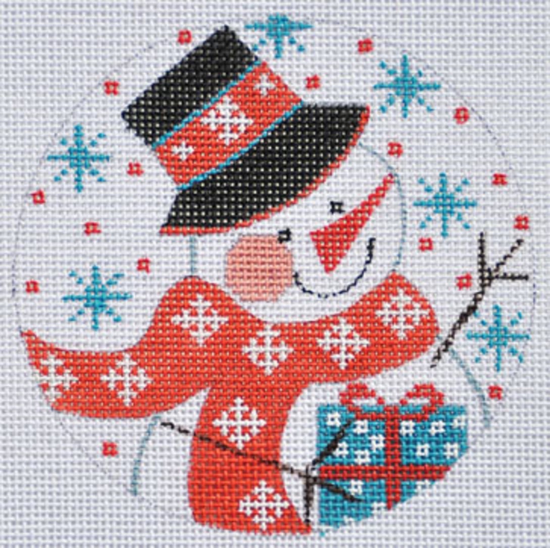 Needlepoint Handpainted Christmas Danji Snowman With Present 4 -Free Us Shipping