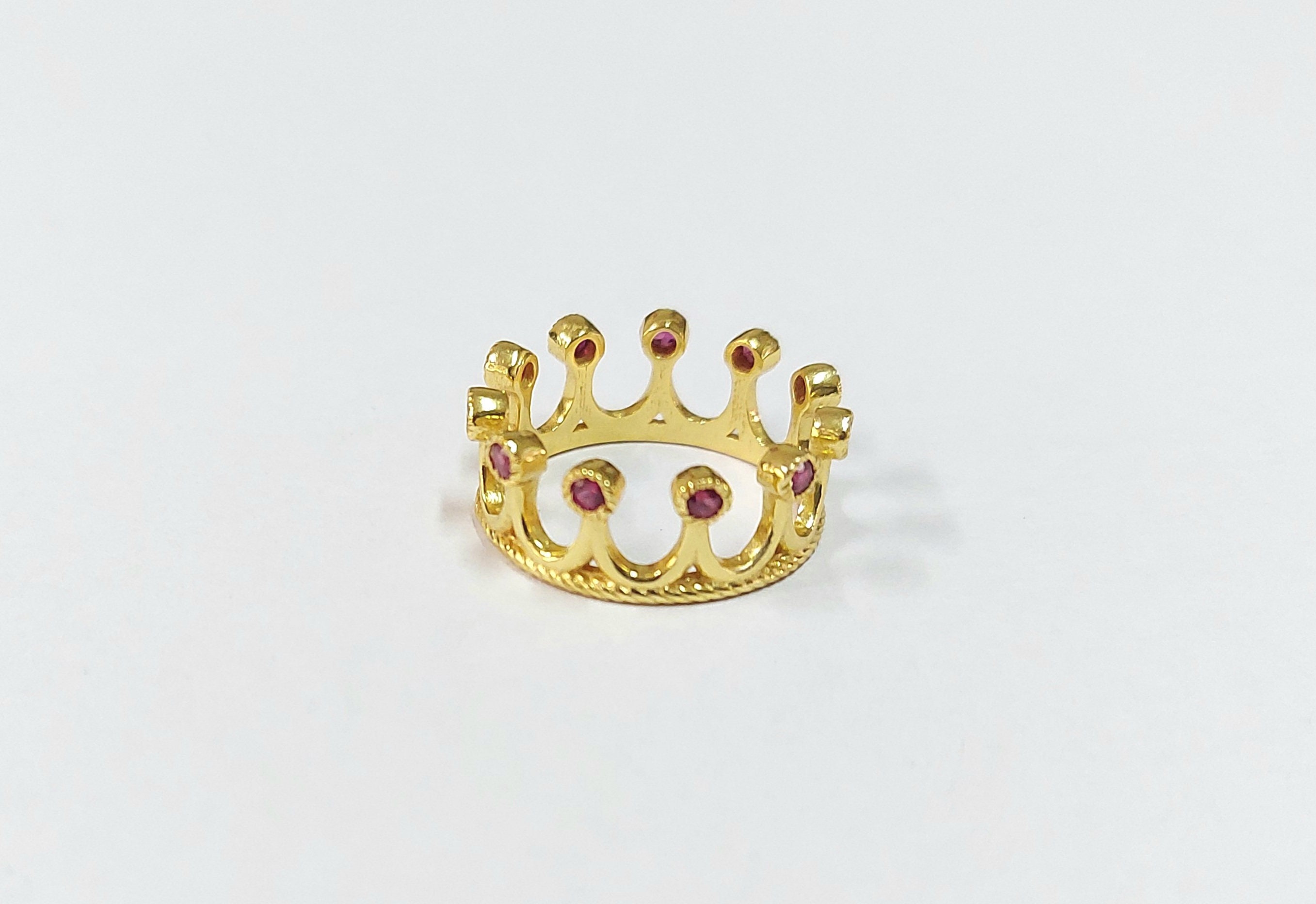 Handmade Gold Vermeil Princess Ring, 18K Ruby Crown Rings, Tiara Gold Vermeil, Queen Ring Gift