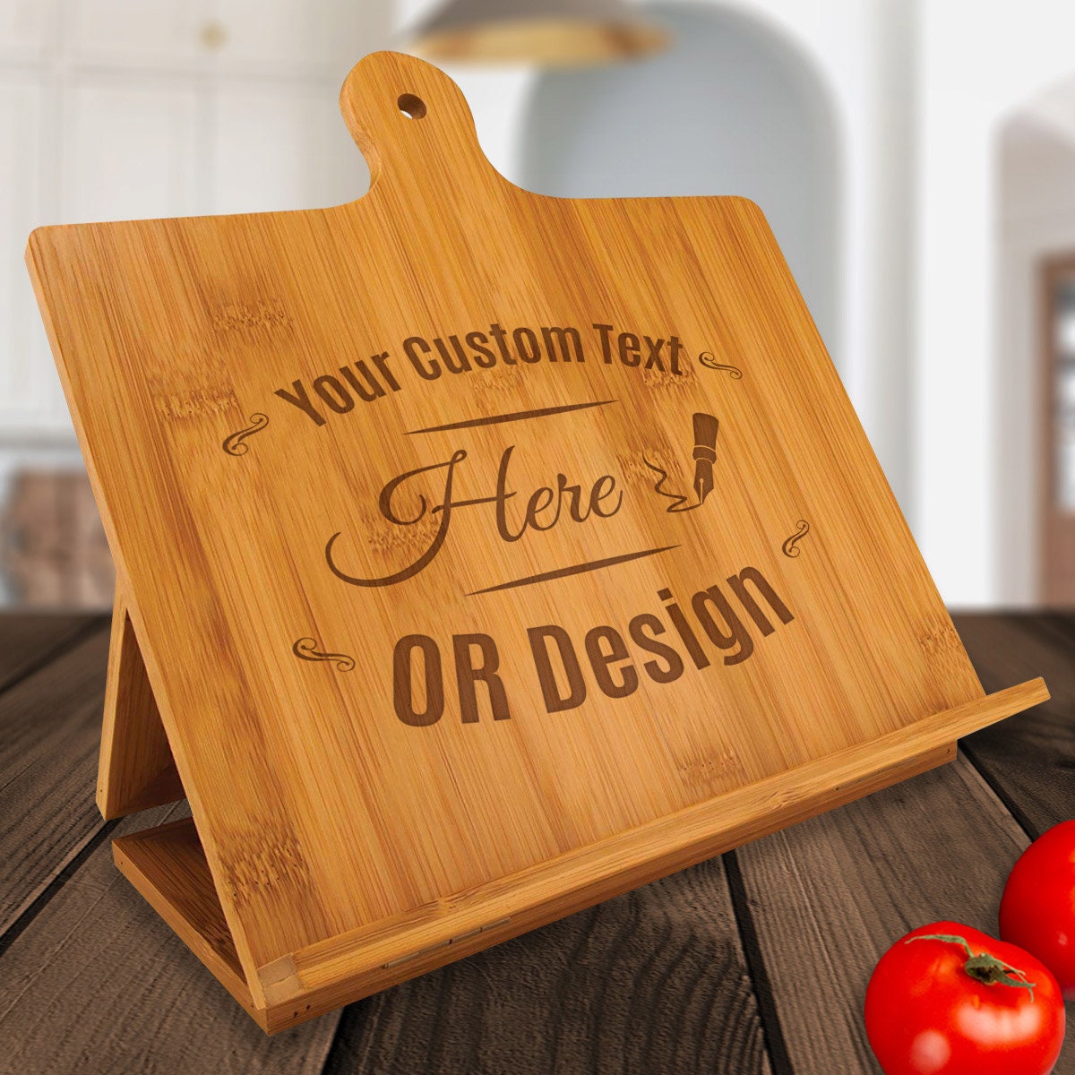 Personalized Initial Cook Book Holder, Custom Text Standing Chef's Easel, Cookbook Stand Wood, Ipad Kitchen Recipe Holder