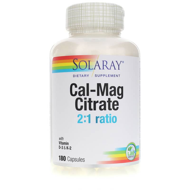 Solaray Cal-Mag Citrate 2:1 Ratio plus Vitamins D-3 & K-2 180 Capsules