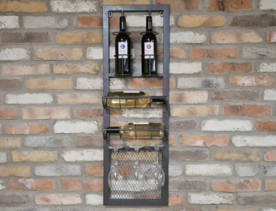 Buy Industrial Wine Rack Rustic Metal Wall Mounted Drinks Cabinet Tall  Retro Storage Shelving Unit Urban Style Bottle Glass Holder Furniture online