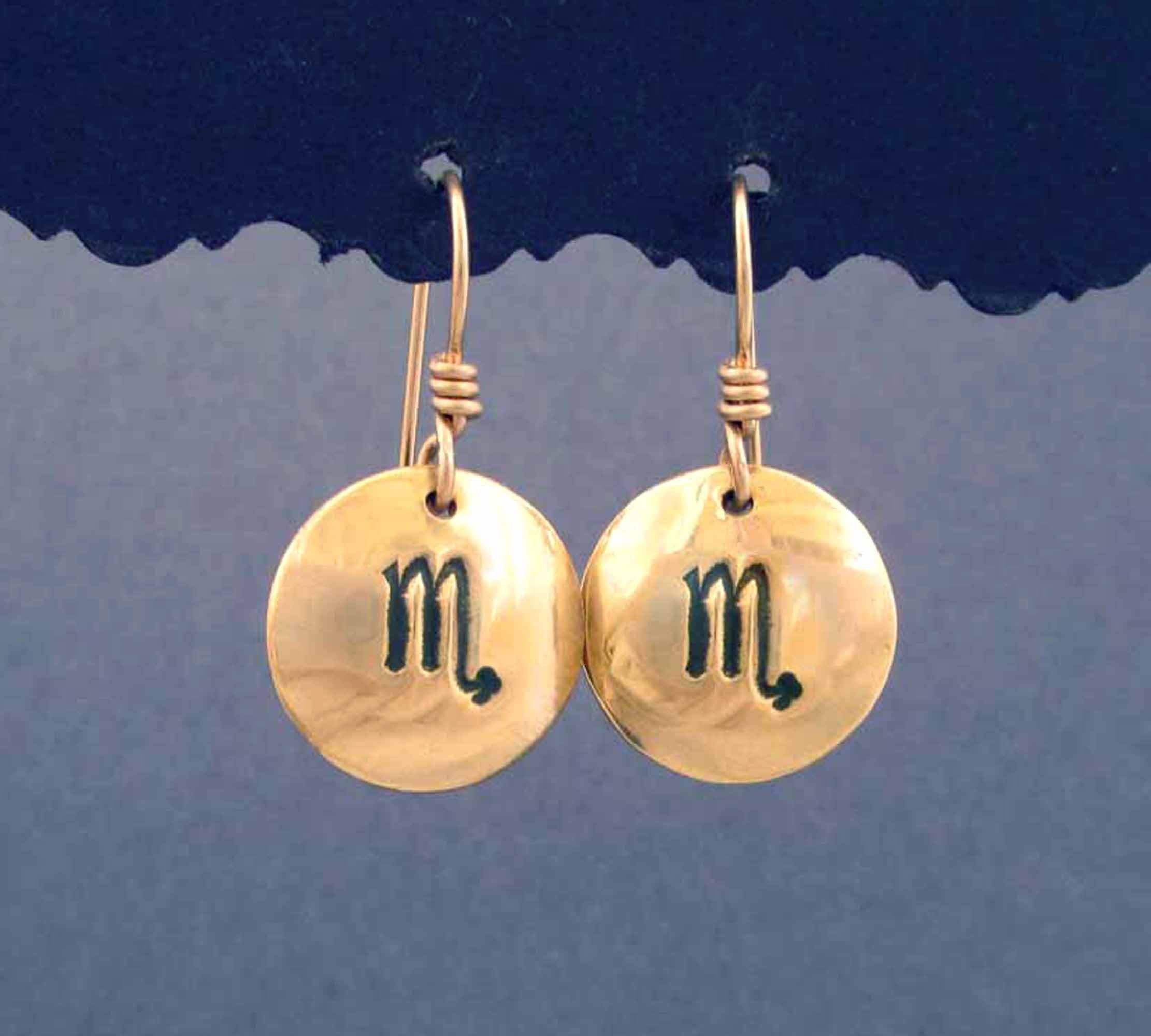On Sale Scorpio Earrings Gold Tone Brass Round Dangles October November Birthday Gift Zodiac
