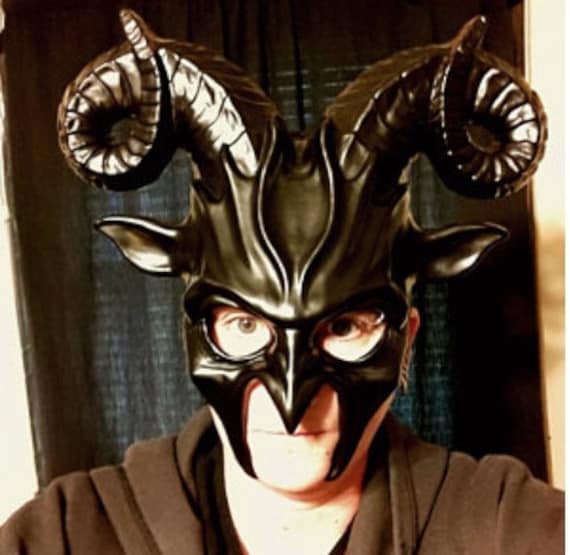 Unisex Diy Black Ram Horns Masquerade Goat Mask Quality Resin Base Easy To Paint
