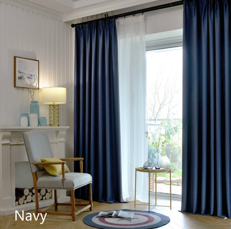 Navy Knight Linen Blend Curtains, Dark Curtain Panels, Window Curtain Panels, Linen Curtains, Custom Drapes