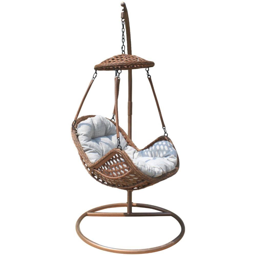 Courtyard Casual Princeton Woven Brown Mix Metal Frame Hanging Conversation Chair(s) with Tan Blend Woven Seat Polyester | 5246