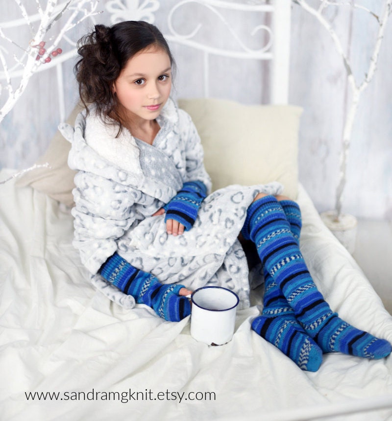 Set Of Knitted Wool Socks & Fingerless Gloves, 8 Colors, Hand Knitted Socks, Wool Arm Warmers For Kids, Christmas Gift Sister