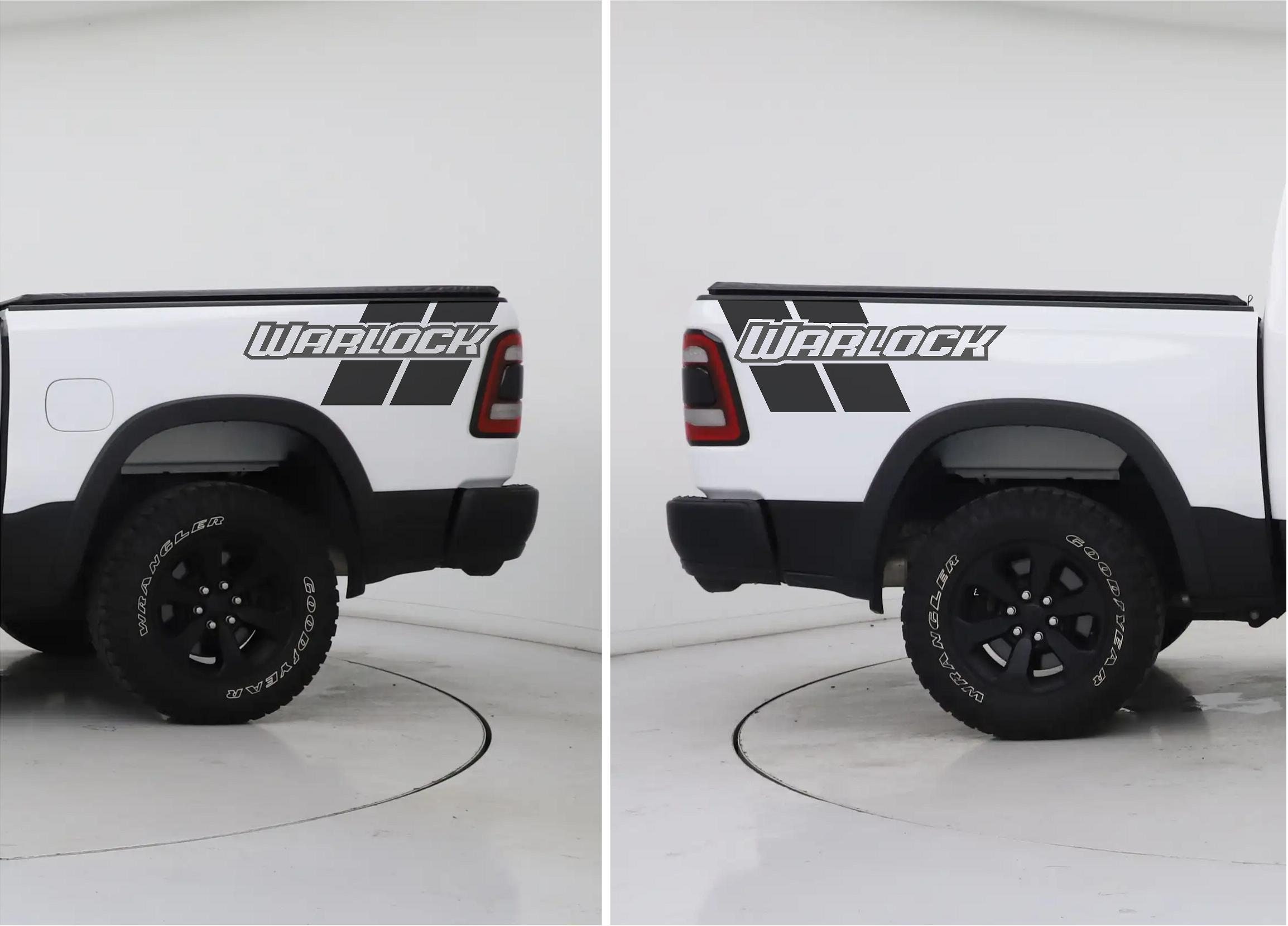 Matte Black Set Of 2 Custom Warlock Text With Stripes Dodge Ram Srt 1500 Performance Full Sport Decal