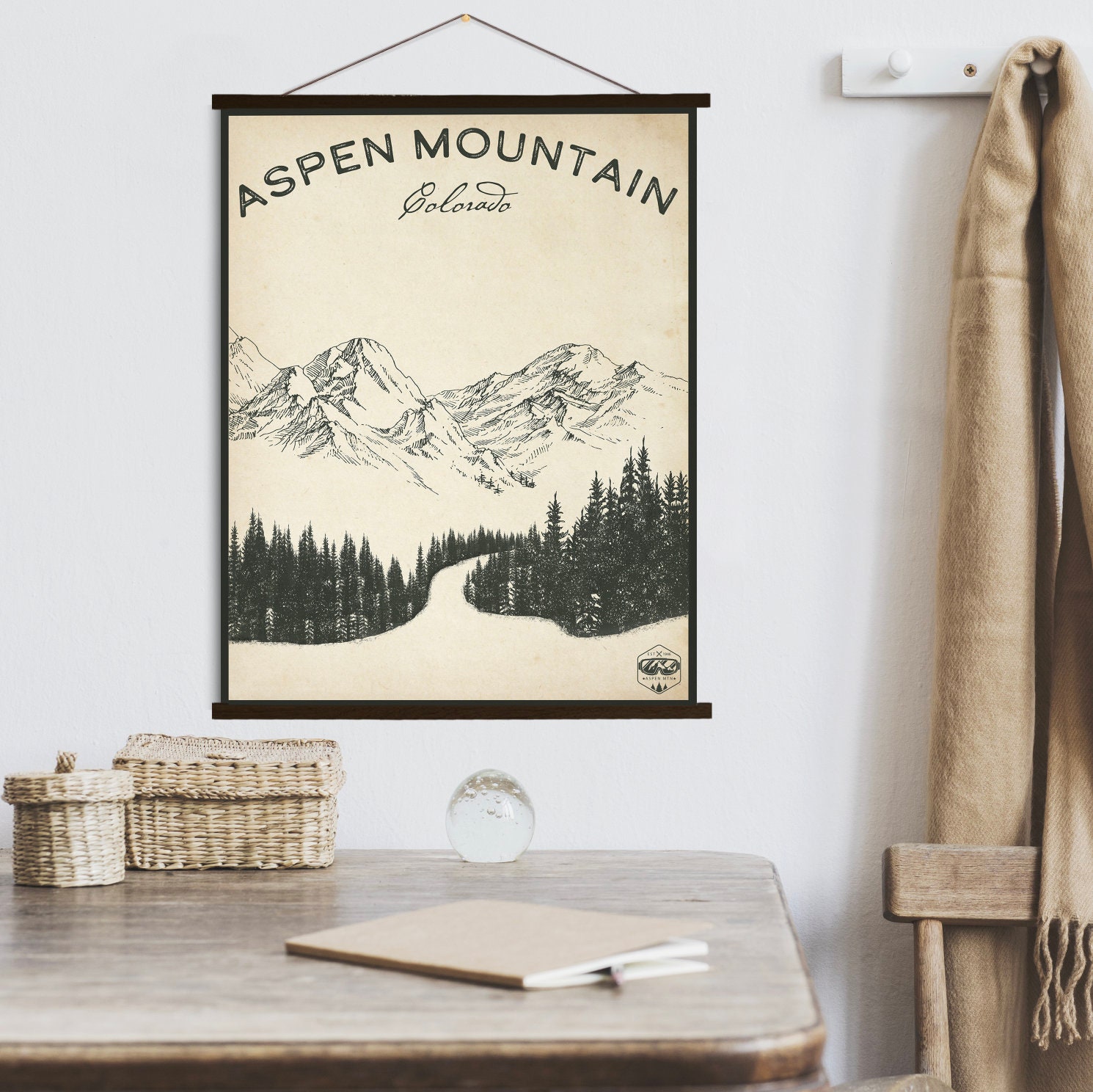 Aspen Mountain Colorado Ski Resort Sketch Print | Hanging Canvas Of Printed Marketplace