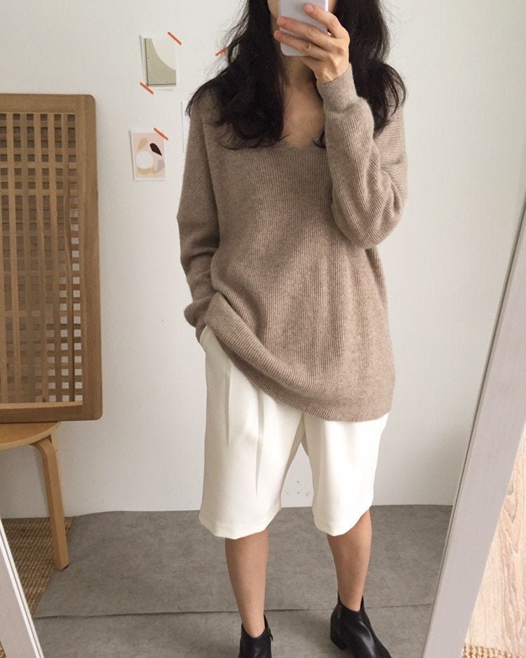 Re Sweater - V-Neck Cashmere Wool Blend Long Sweater
