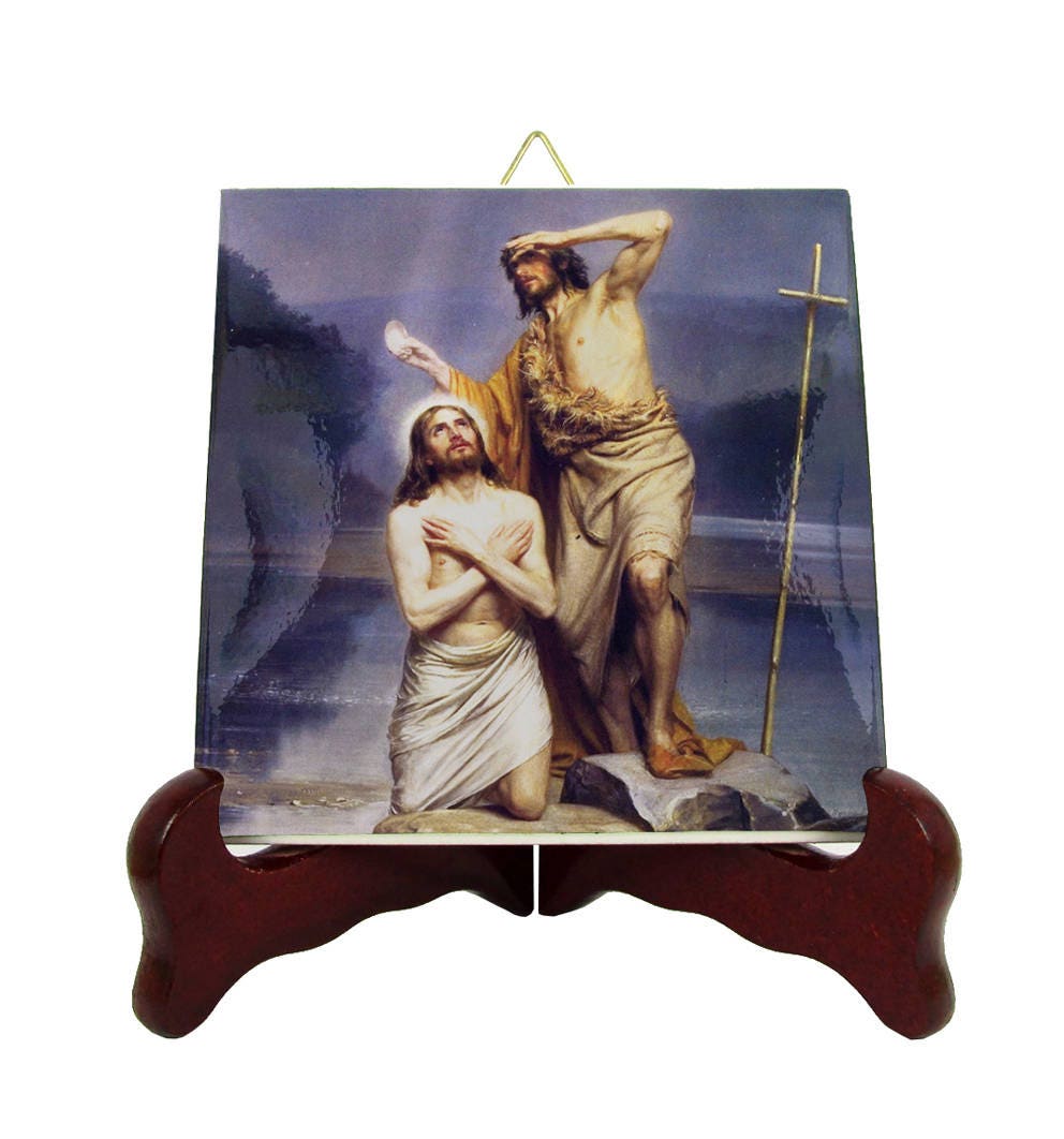 Christian Art - The Baptism Of Christ Christian Icon On Tile Religious Plaque Baptism Gift Idea Wall Hanging Decor