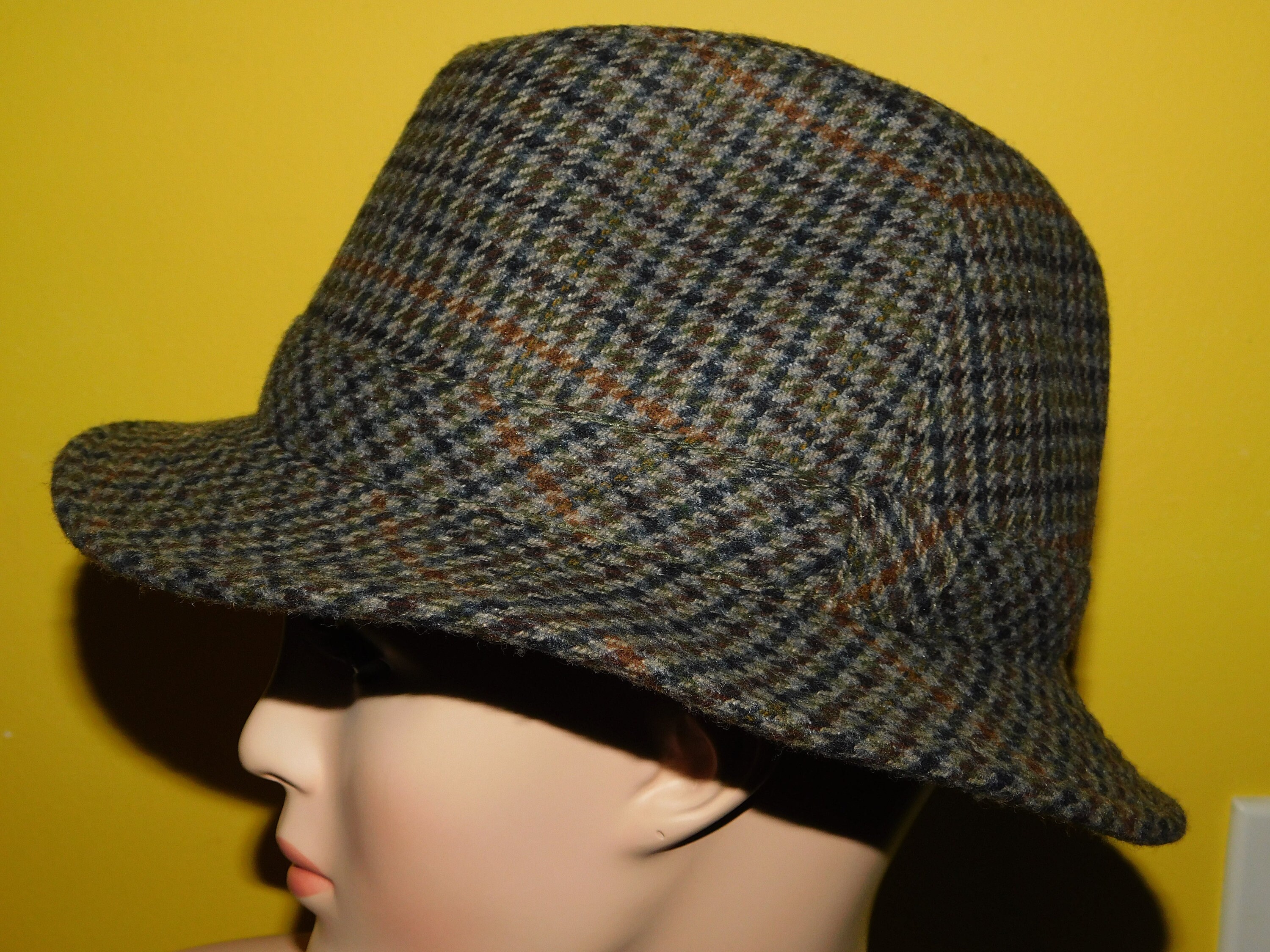 Vintage Houndstooth Tweed Wool Blend Classic Fedora Sherlock Holmes By Elegant Size 7 56