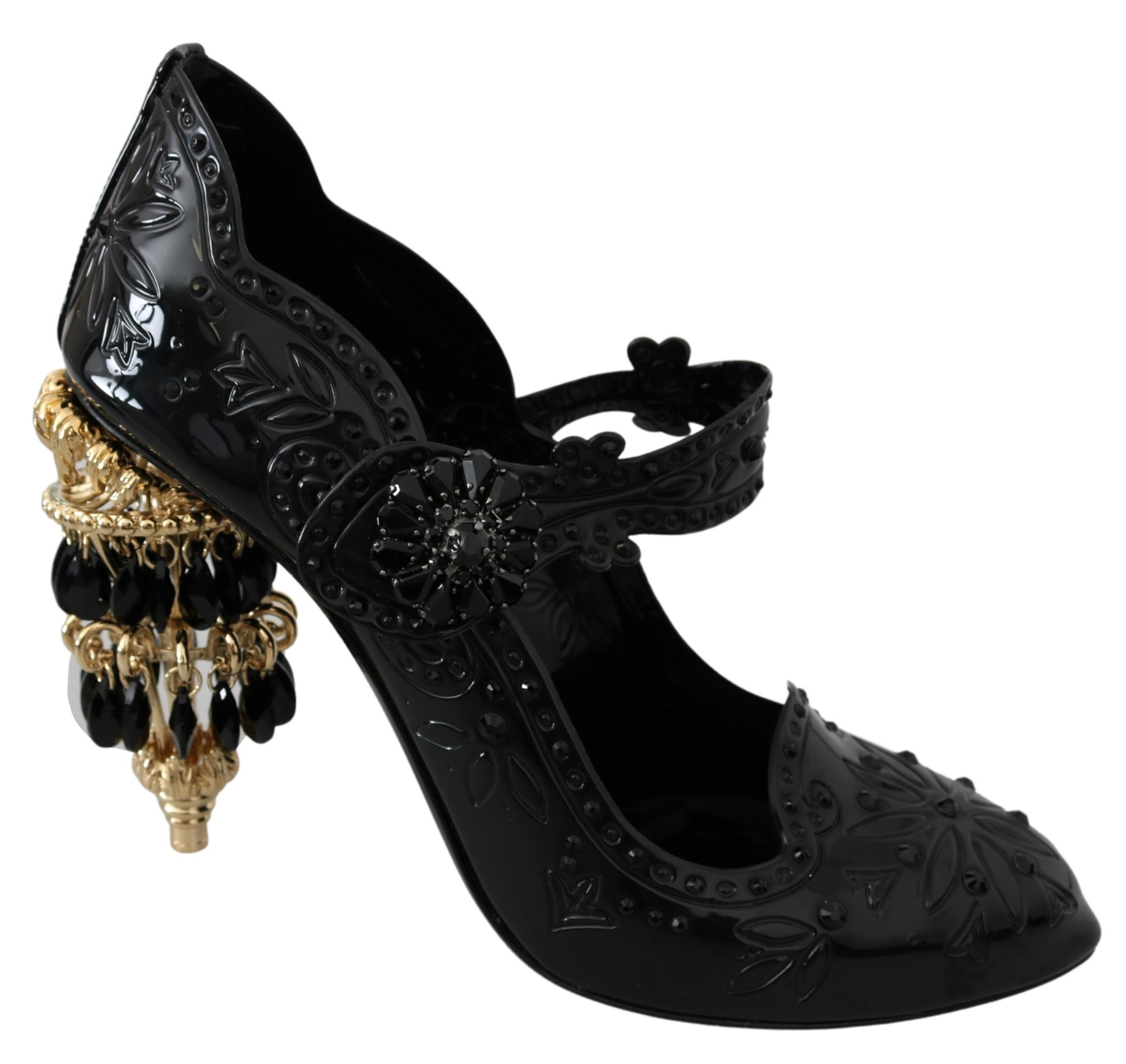 Dolce & Gabbana Women's Crystal Floral CINDERELLA Pumps Black LA7521 - EU39/US8.5