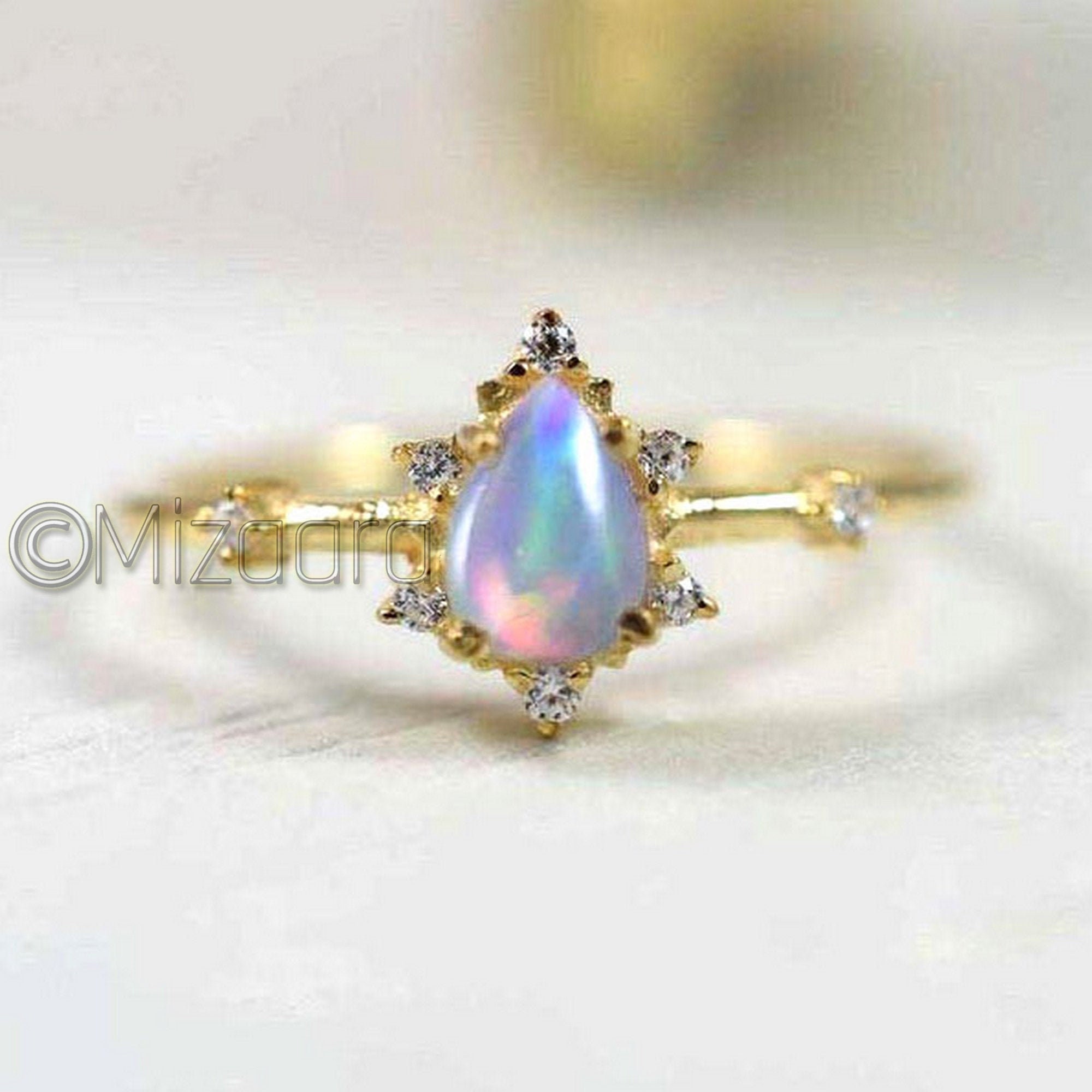Gold Opal Diamond Ring Sterling Silver Ethiopian Girls Wedding Gift Cz Jewelry October Birthstone Women's Minimalist
