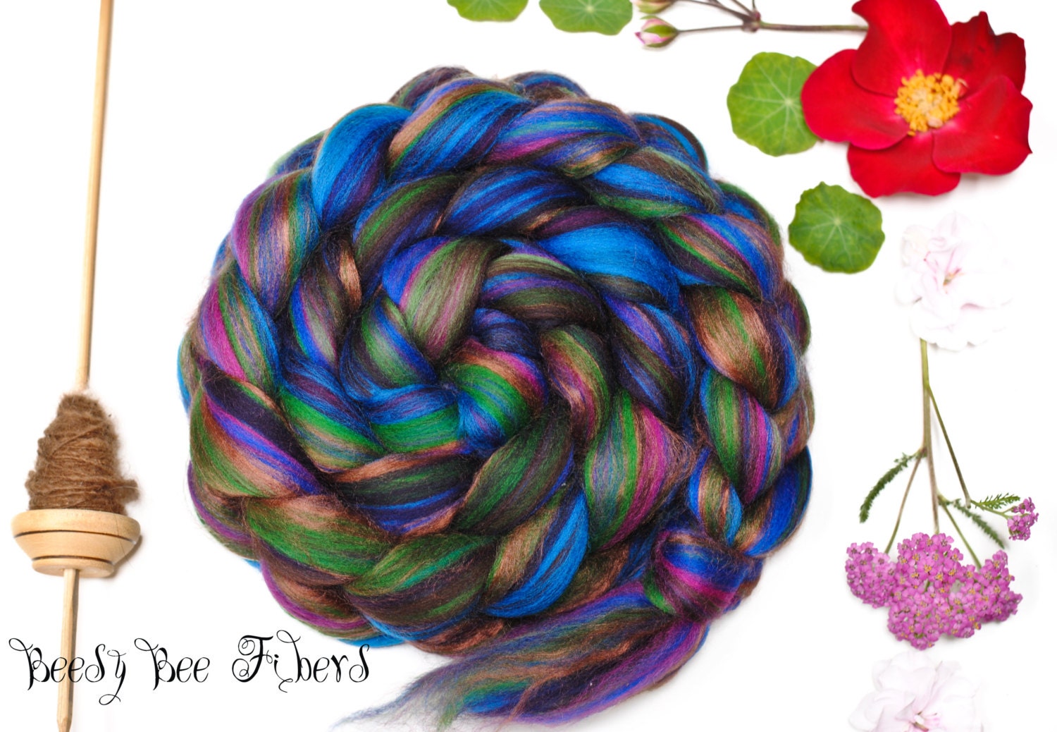 Peacock - Custom Signature Blend Merino & Bamboo Combed Top Wool Roving For Spinning Or Felting 4 Oz