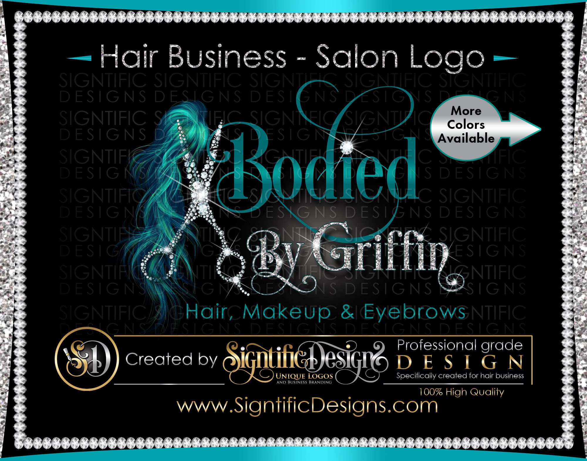 Hair Salon Logo Design, Business Branding, Beautician/Shimmer Logo, Stylist/Dresser Diamond Scissors/Hair Extension