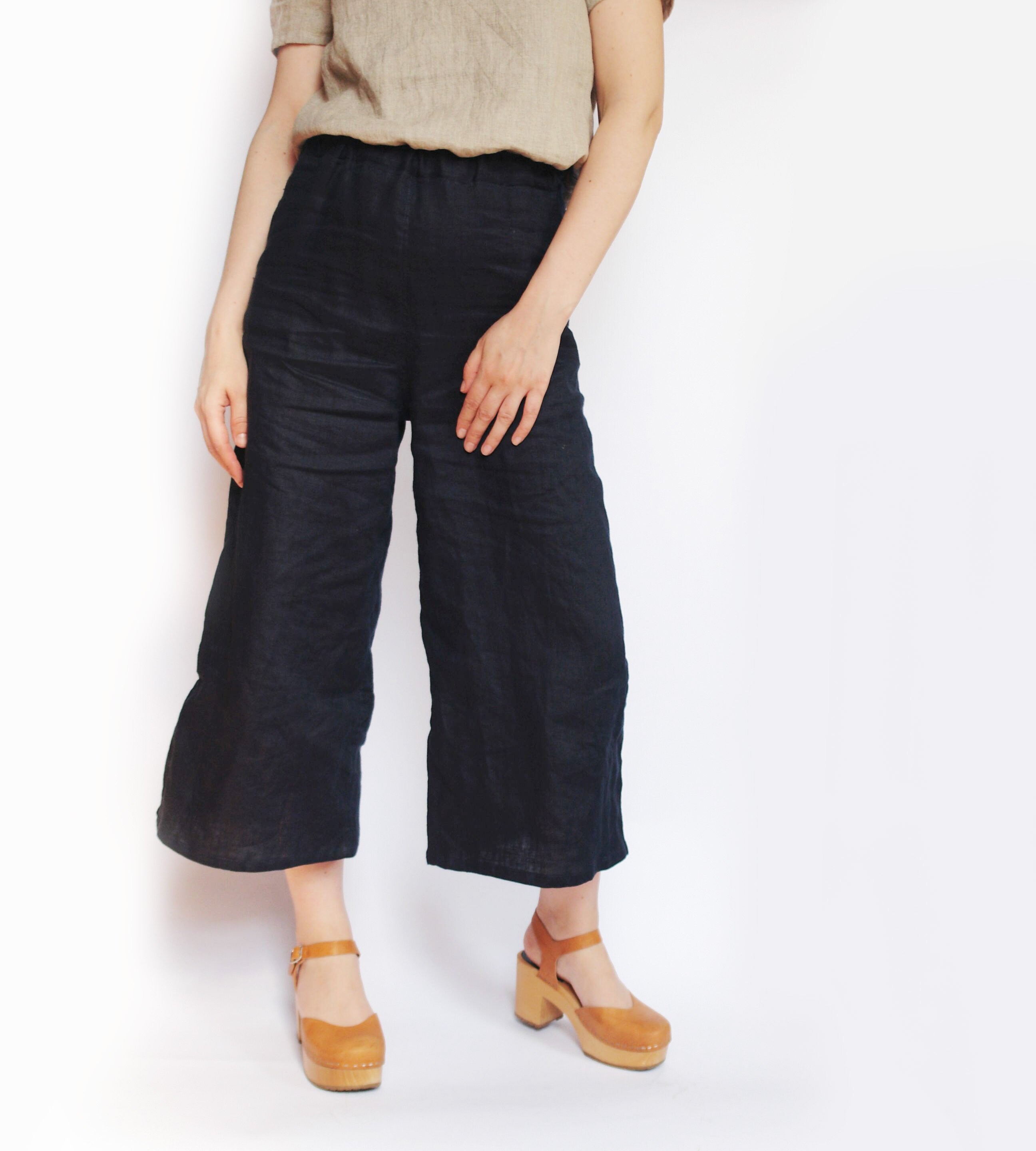 Linen Culottes Pants | Wide Leg Womens Linen Clothing Plus Size