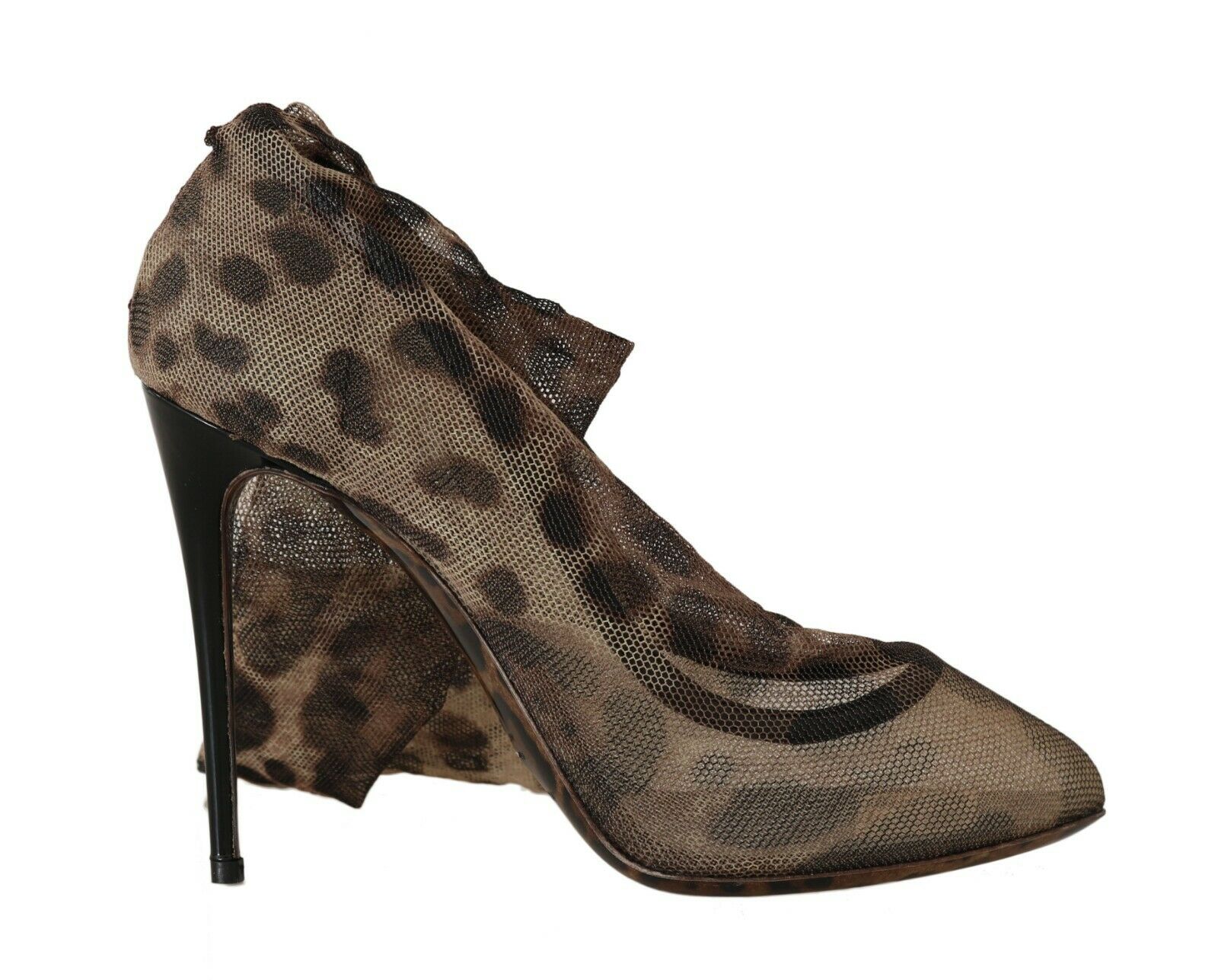 Dolce & Gabbana Women's Leopard Tulle Long Socks Pumps Shoes Brown LA6133 - EU38/US7.5