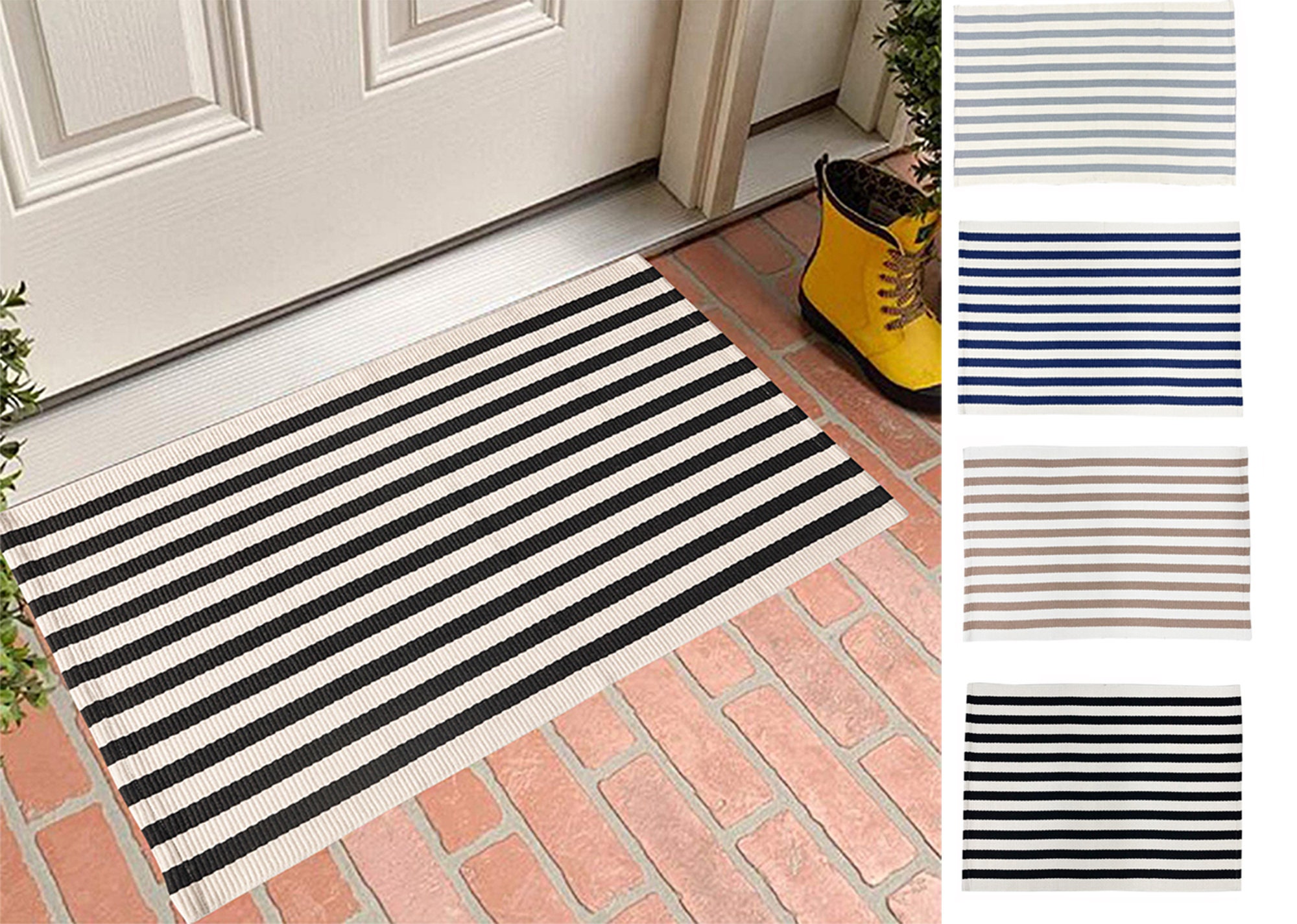 Woven Classic Stripe Cotton Blend Carpet, Indoor Outdoor Floor Mat For Living Room, Entryway, Bedroom & Dcor, 4 Colors - 2 Sizes