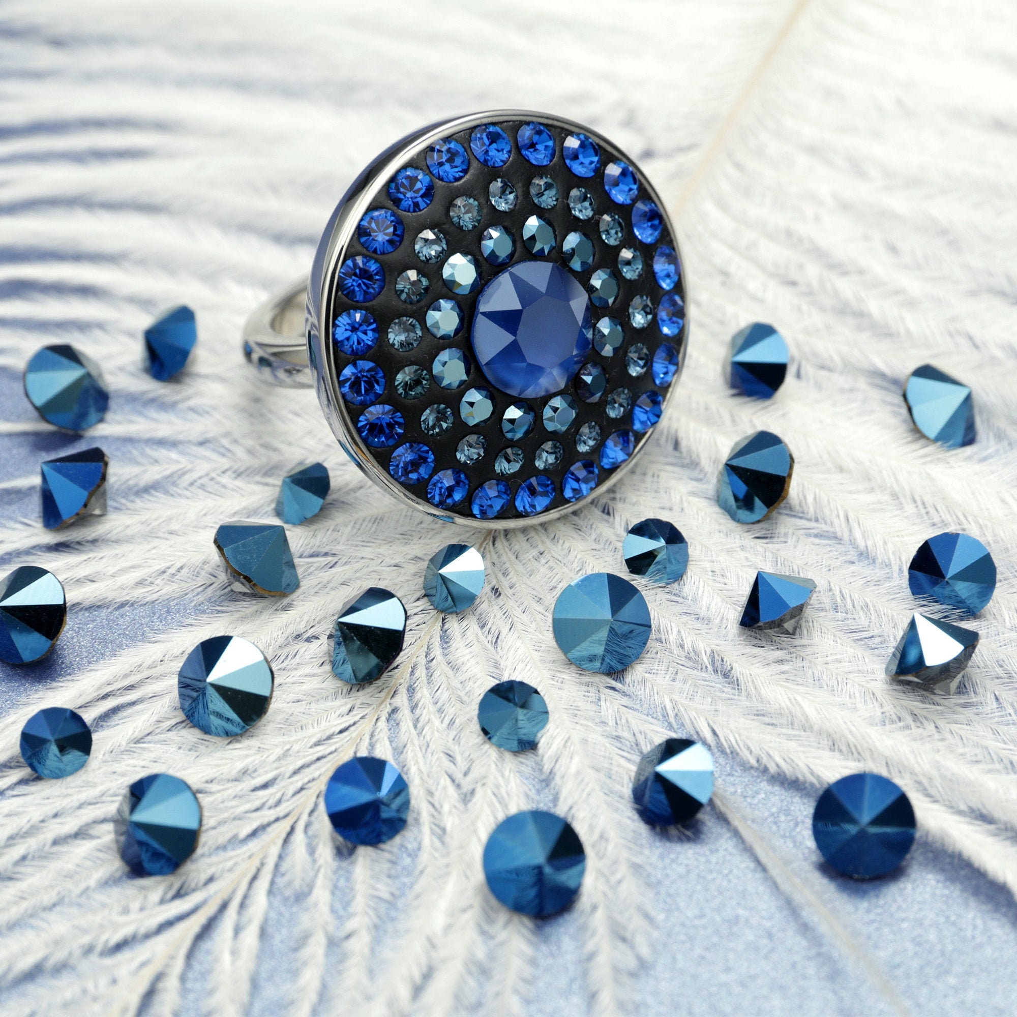 Swarovski Royal Blue Ring For Women Sparkly Crystal Statement Cocktail Handmade Gift