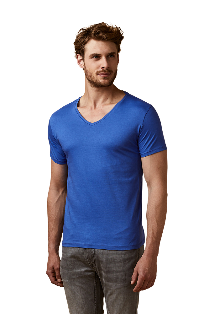 X.O V-Ausschnitt T-Shirt Herren, Azurblau, XXL