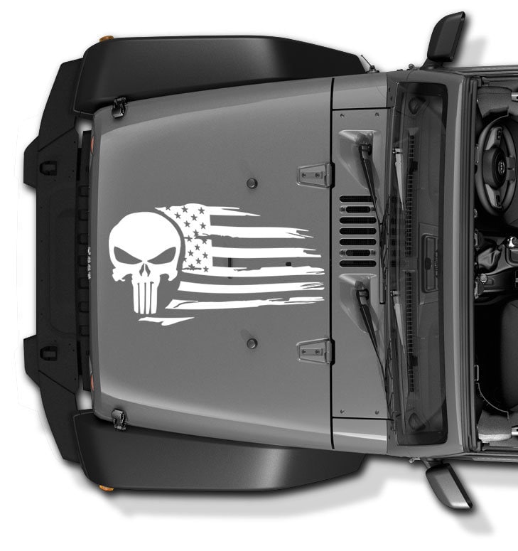 Jeep Wrangler Decal Tattered Distressed Skull Punisher Usa American Flag & Jk Tj Yjxjcj Lj Universal Truck Ram F150