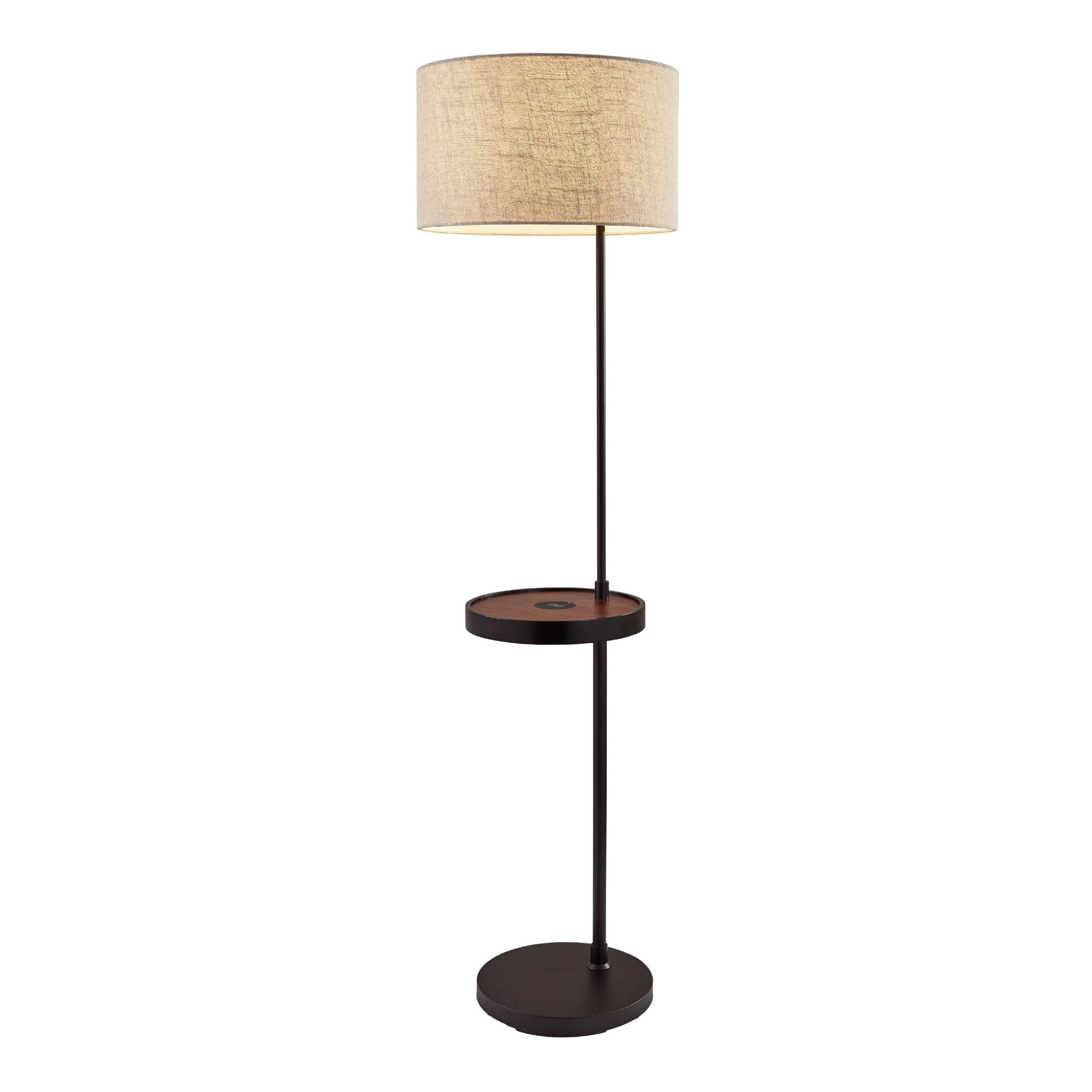 Walnut Bourne Floor Lamp with Shelf, USB and Charging Pad: Black/Brown by World Market