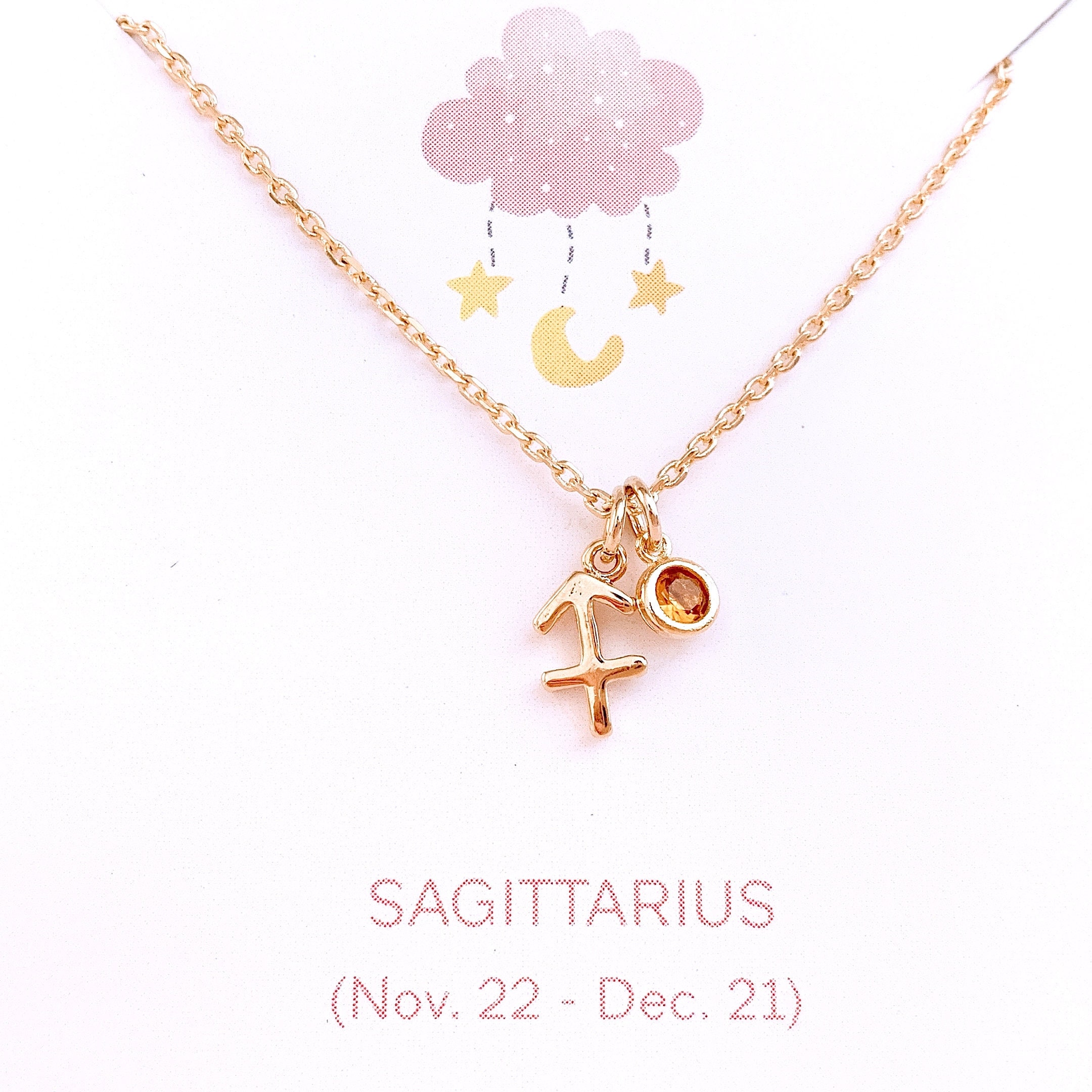 Sagittarius Necklace - Birthstone Necklace- Astrology Sign- Gold Star Zodiac Jewelry- Vintage Constellations Birthday Gifts