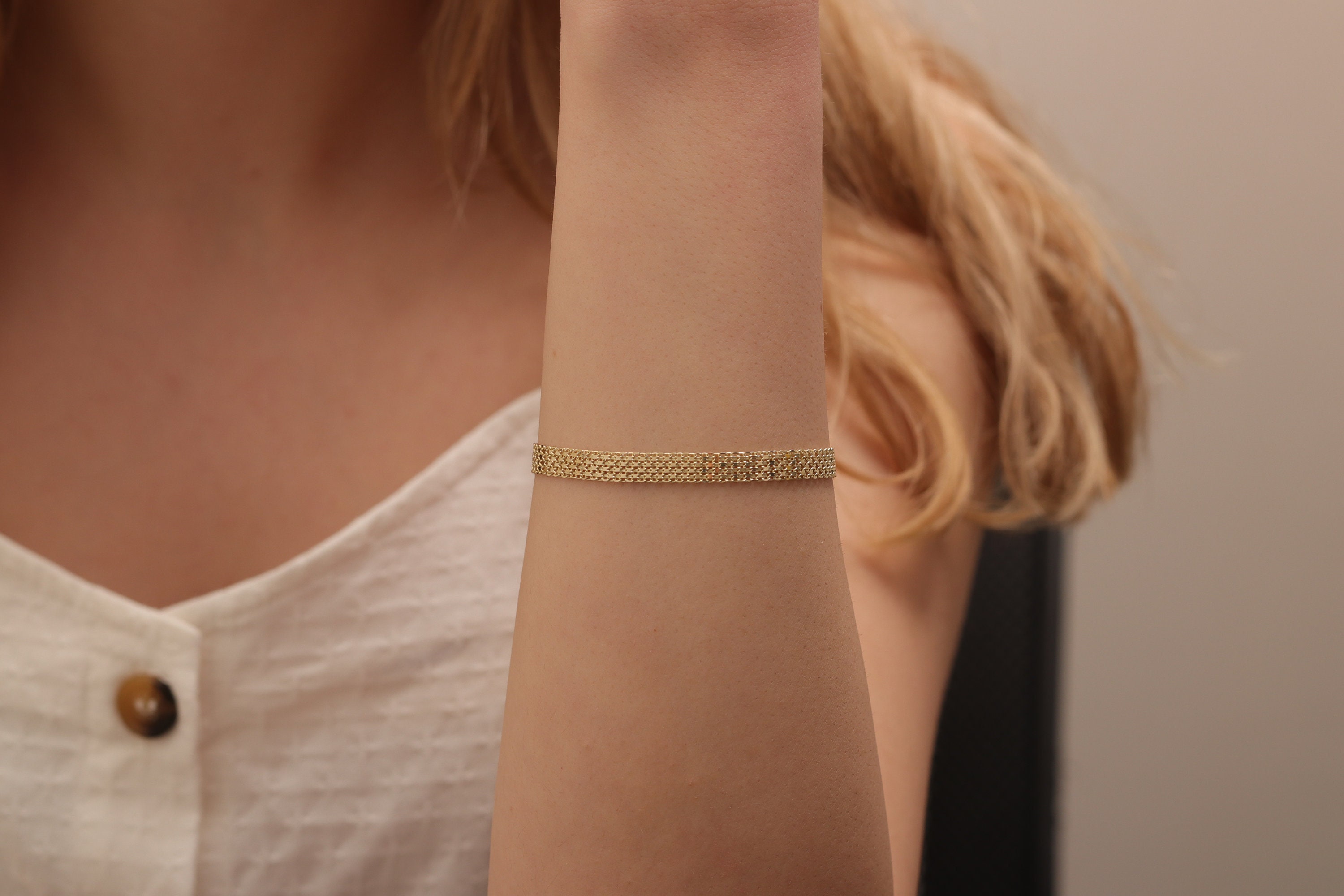 14K Gold Link Bracelet/Handmade Chain Bracelet, Mens/Women Available in Gold, Rose & White