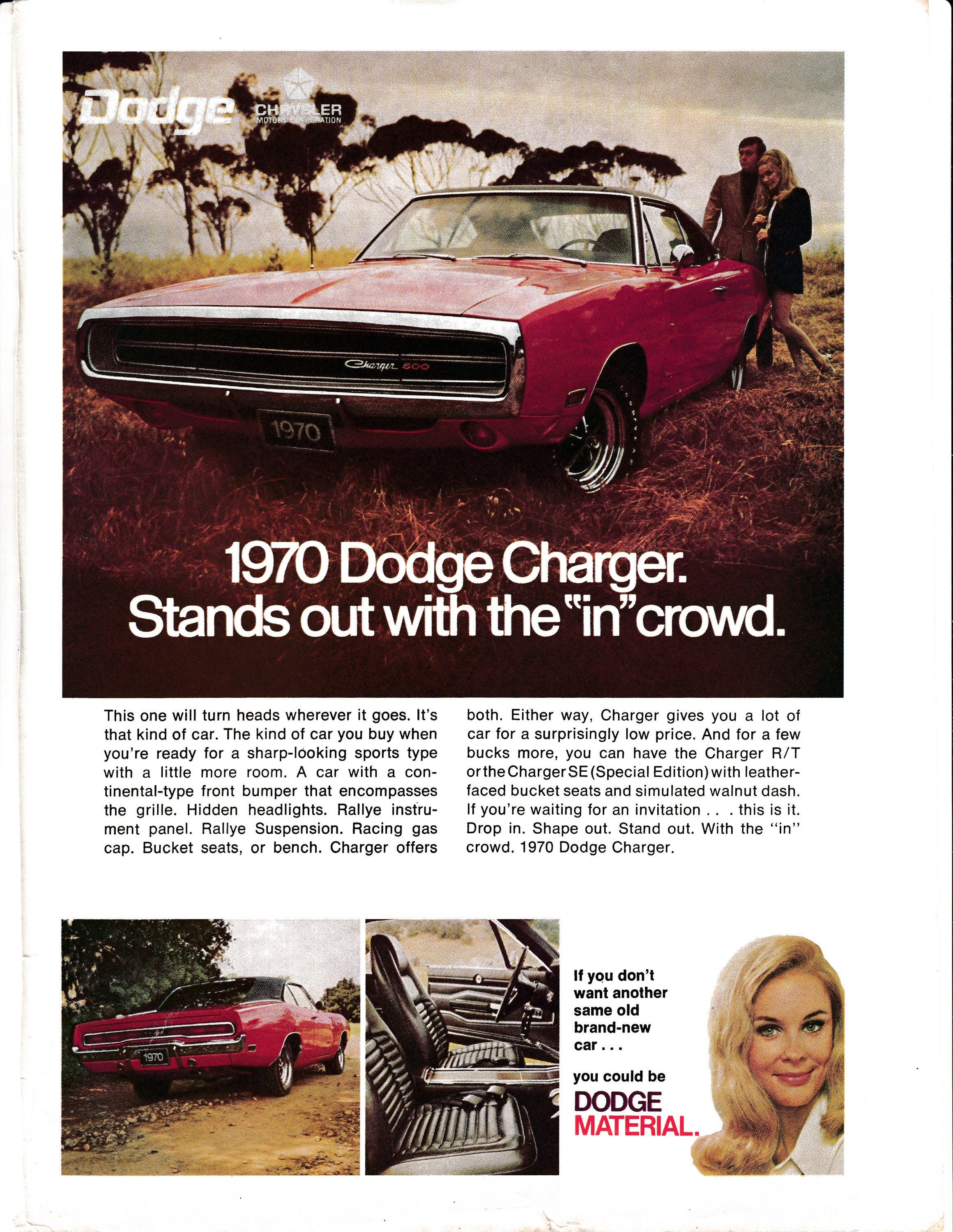 1970 Dodge Charger-The in Crowd-Original 13.5 10.5 Magazine Ad