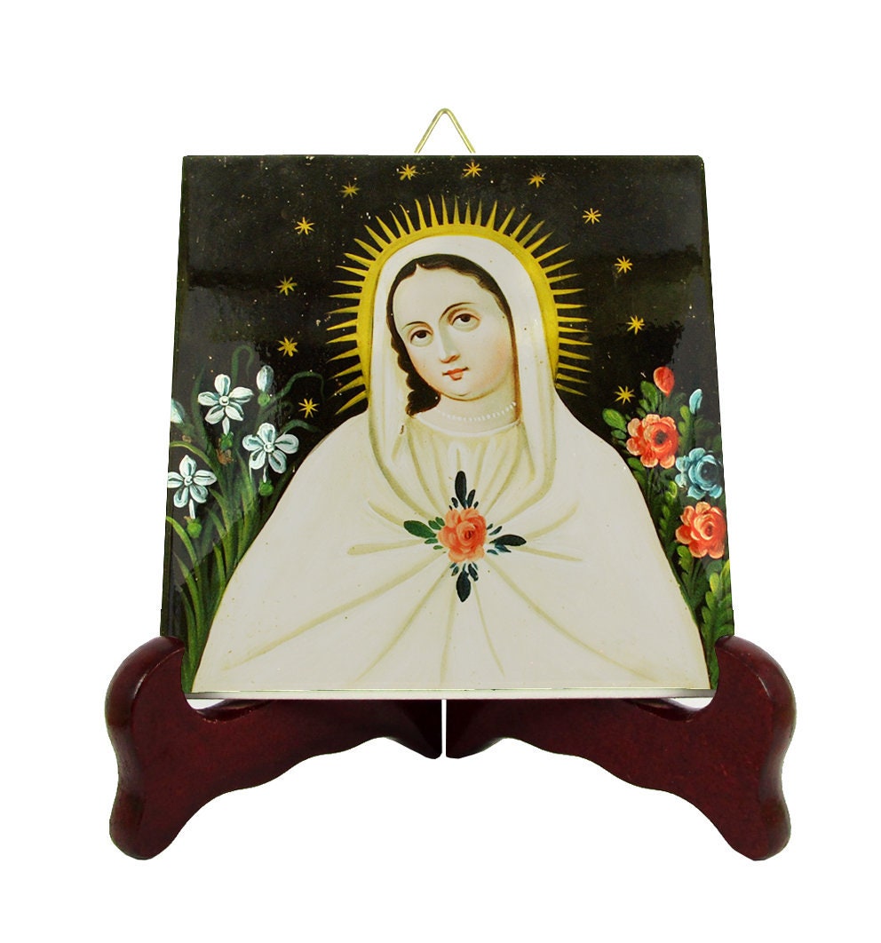 Religious Icon - Our Lady Of Sacred Cave Catholic Art On Tile Mother Mary Gifts Religious Sacred Colonial