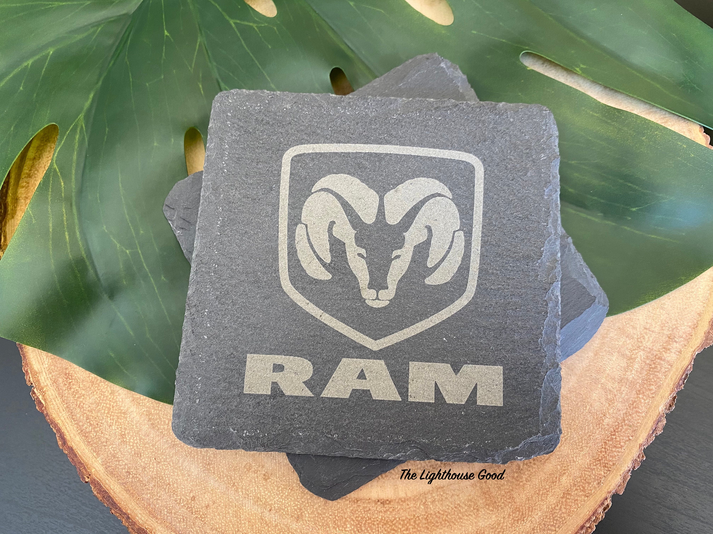 Ram Dodge Log Slate Coaster, Engraved Coasters, Drink New Home Gift, Christmas Garage Housewarming