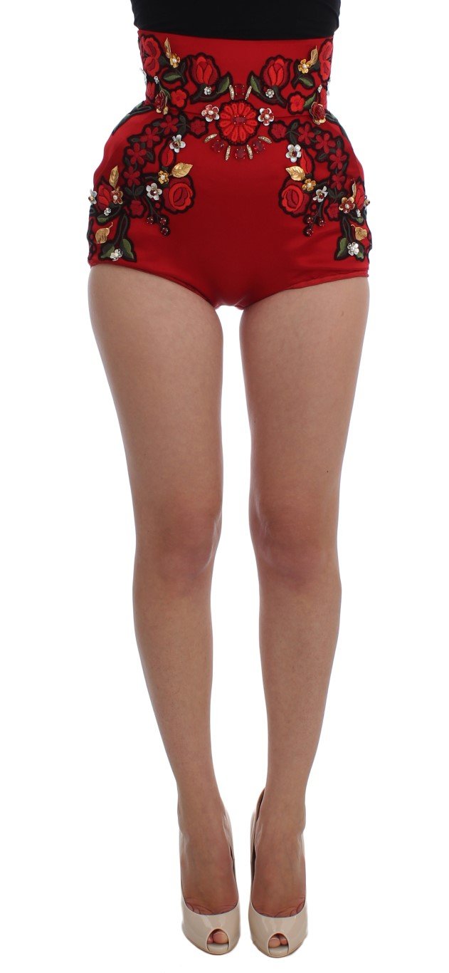 Dolce & Gabbana Women's Silk Crystal Roses Shorts Red SIG20115 - IT40|S