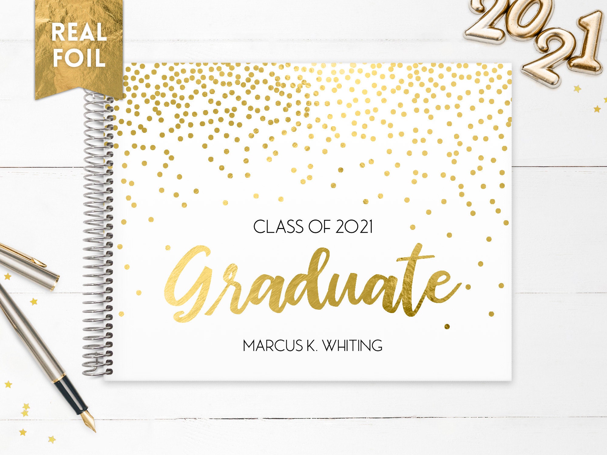 Premium Real Foil Graduation Guestbook | Guest Book Party Personalized Guestbook Grad Confetti