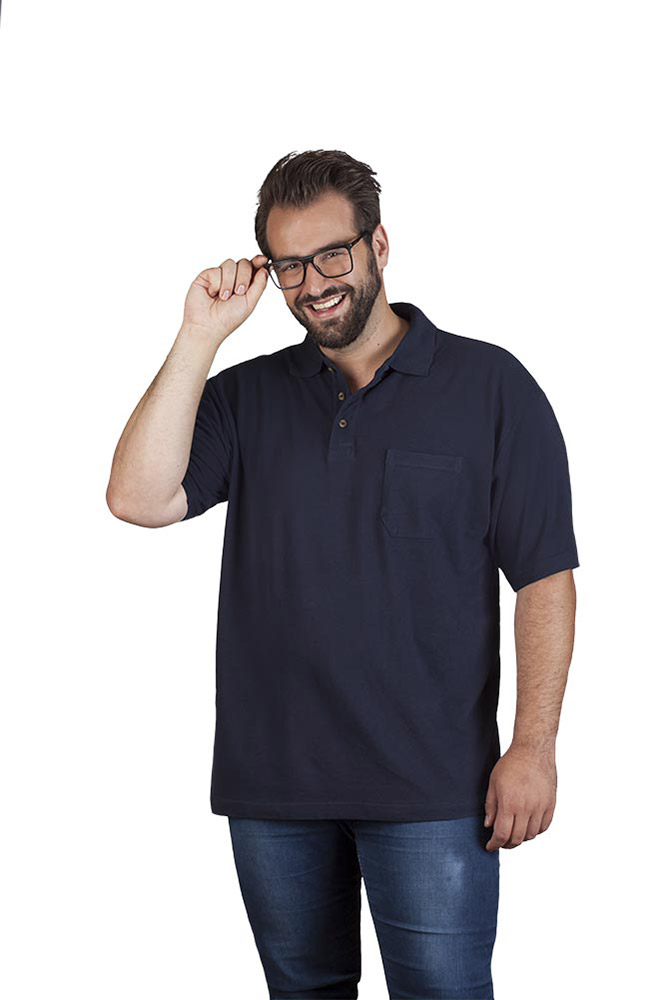 Heavy Poloshirt mit Brusttasche Plus Size Herren, Marineblau, XXXL