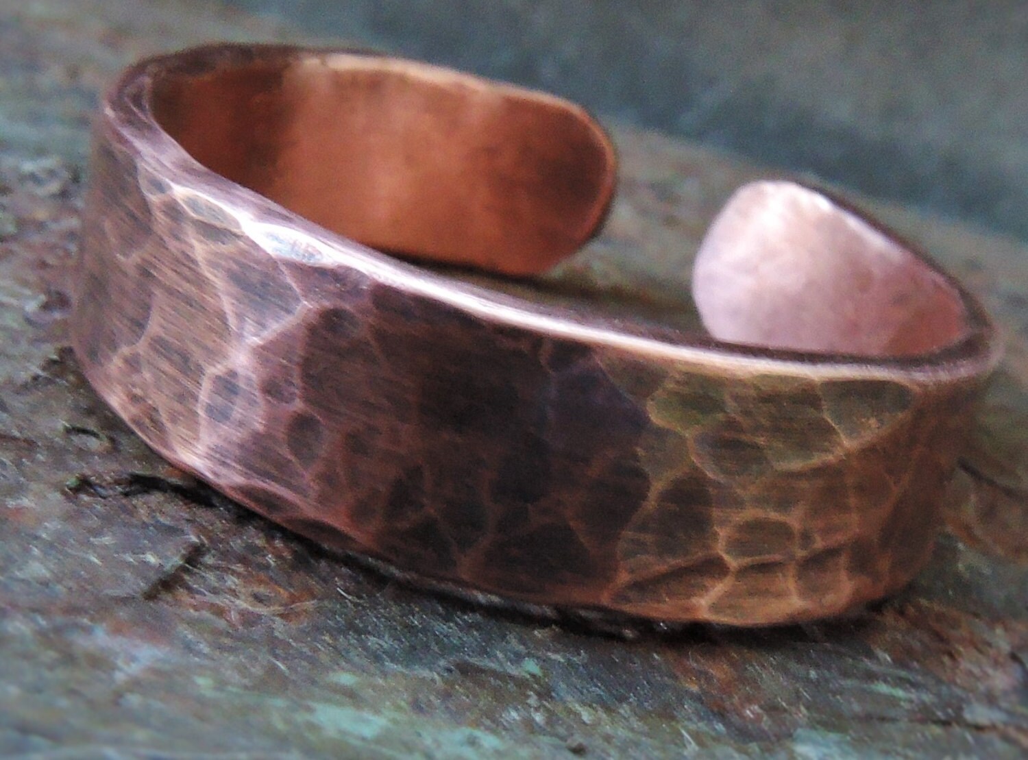 Hammered Copper Ring - Simple Minimalist Band Adjustable Mens Arthritis Anello Rame Uomo