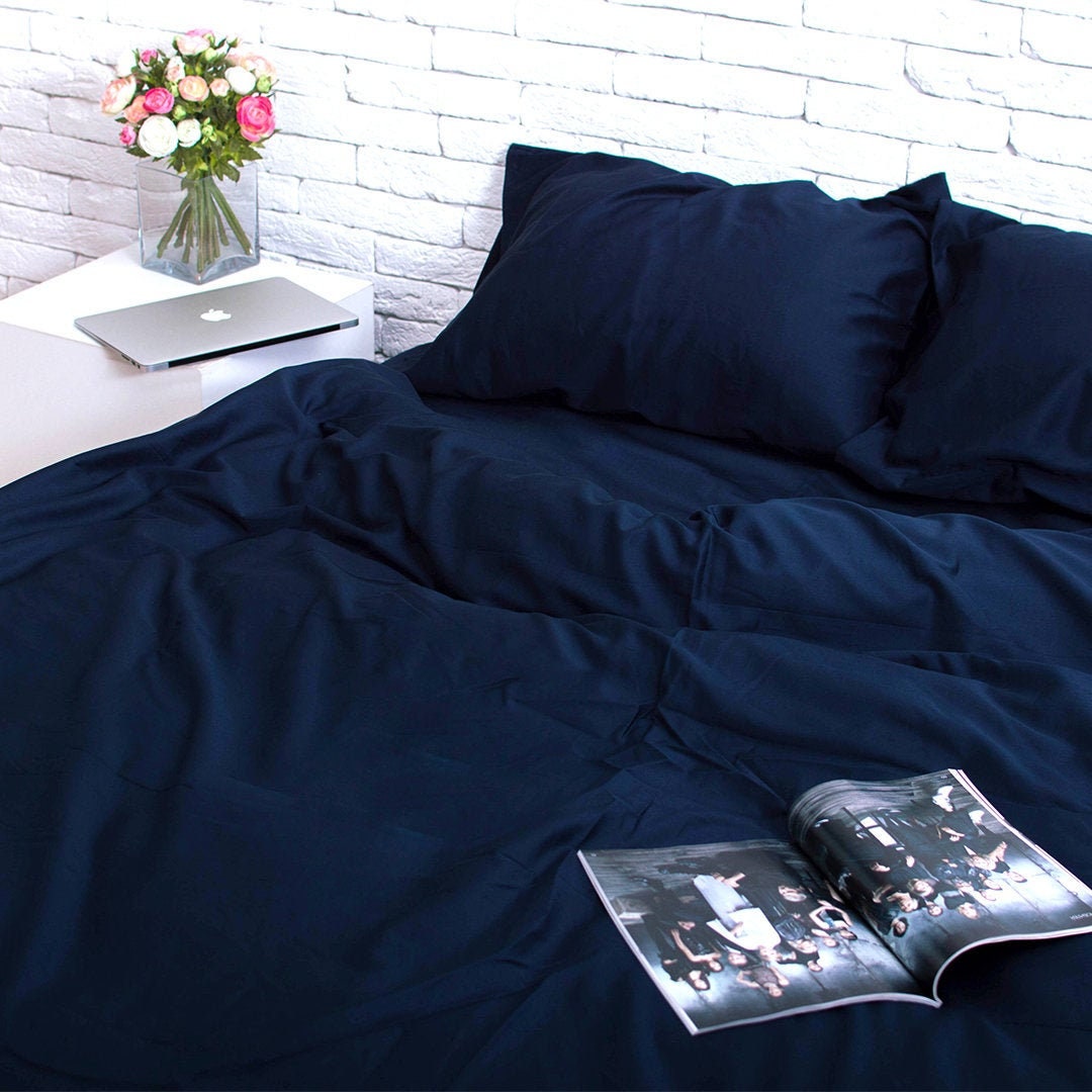 100% Cotton Satin Pillowcase in Blue. Handmade Pillow Case Organic Slip Cover Natural Custom Sham European Us Sizes