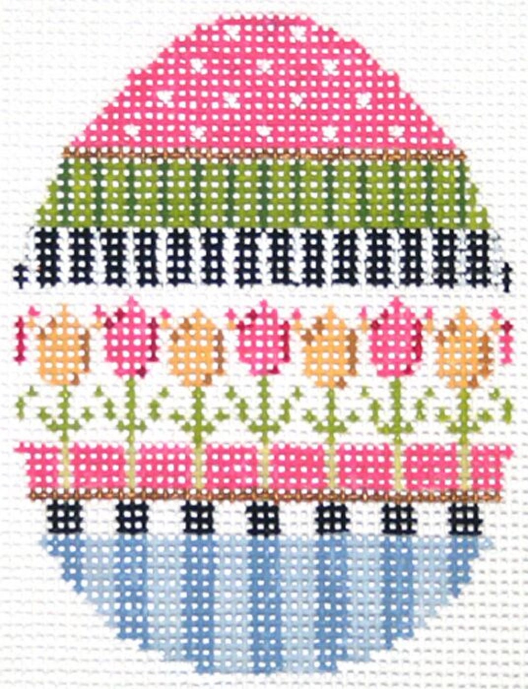Needlepoint Handpainted Kelly Clark Easter Egg Tulip Patterned 3x3 -Free Us Shipping