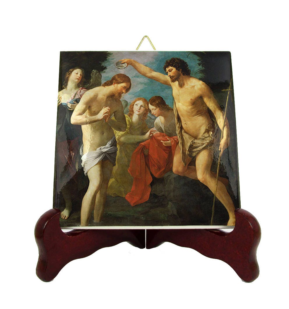 The Baptism Of Christ - Christian Icon On Tile Plaque Baptism Gift Idea From A Religious Painting Wall Hanging
