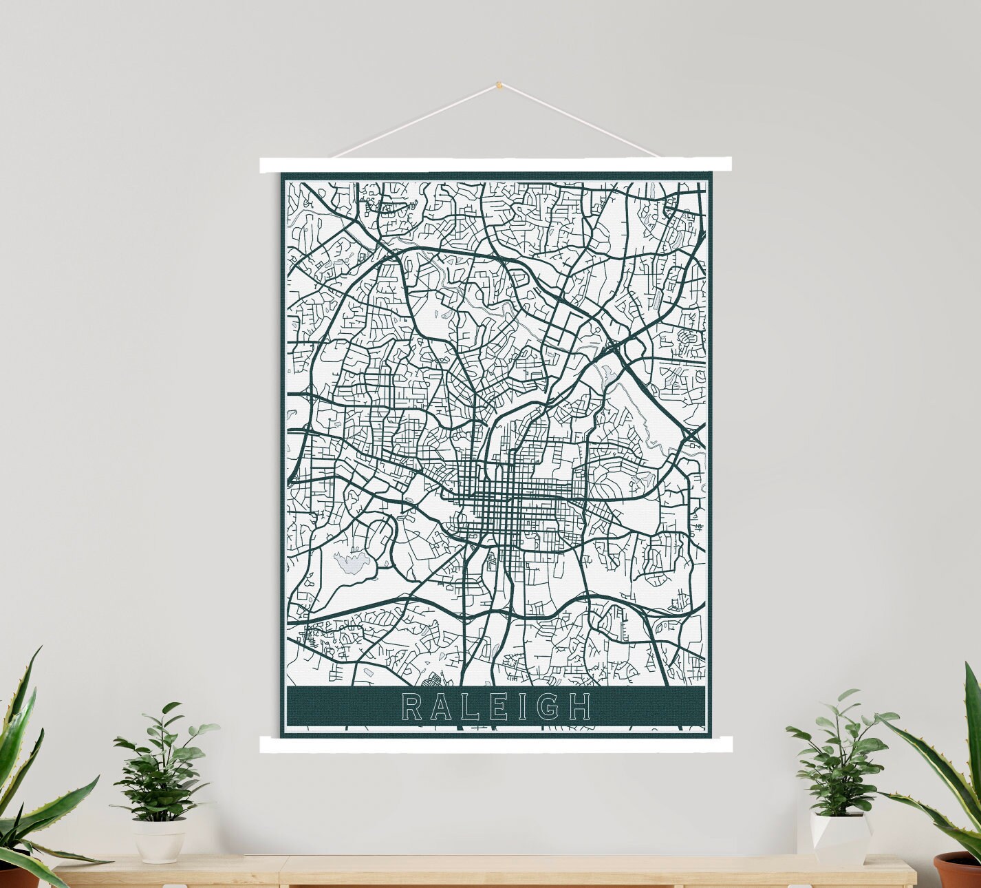 Raleigh North Carolina Street Map | Hanging Canvas Of Printed Marketplace
