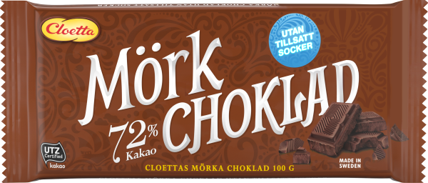 Cloetta Mörk choklad 72 % utan tillsatt socker 100g
