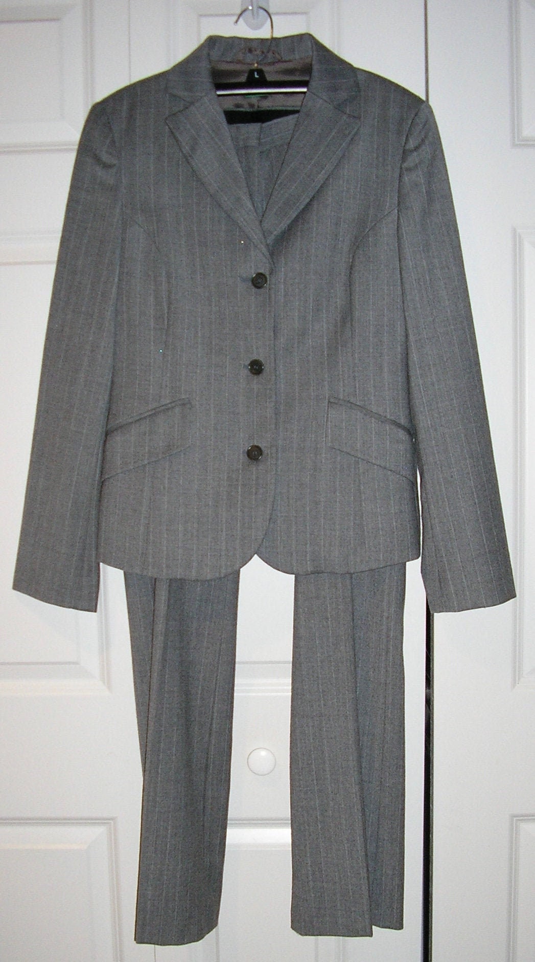 Vintage 90S, Benetton, Wool Blend, Pinstripe, Pants Suit, Made in Italy, Size 42, Narrow Leg, Mint, 4, 6