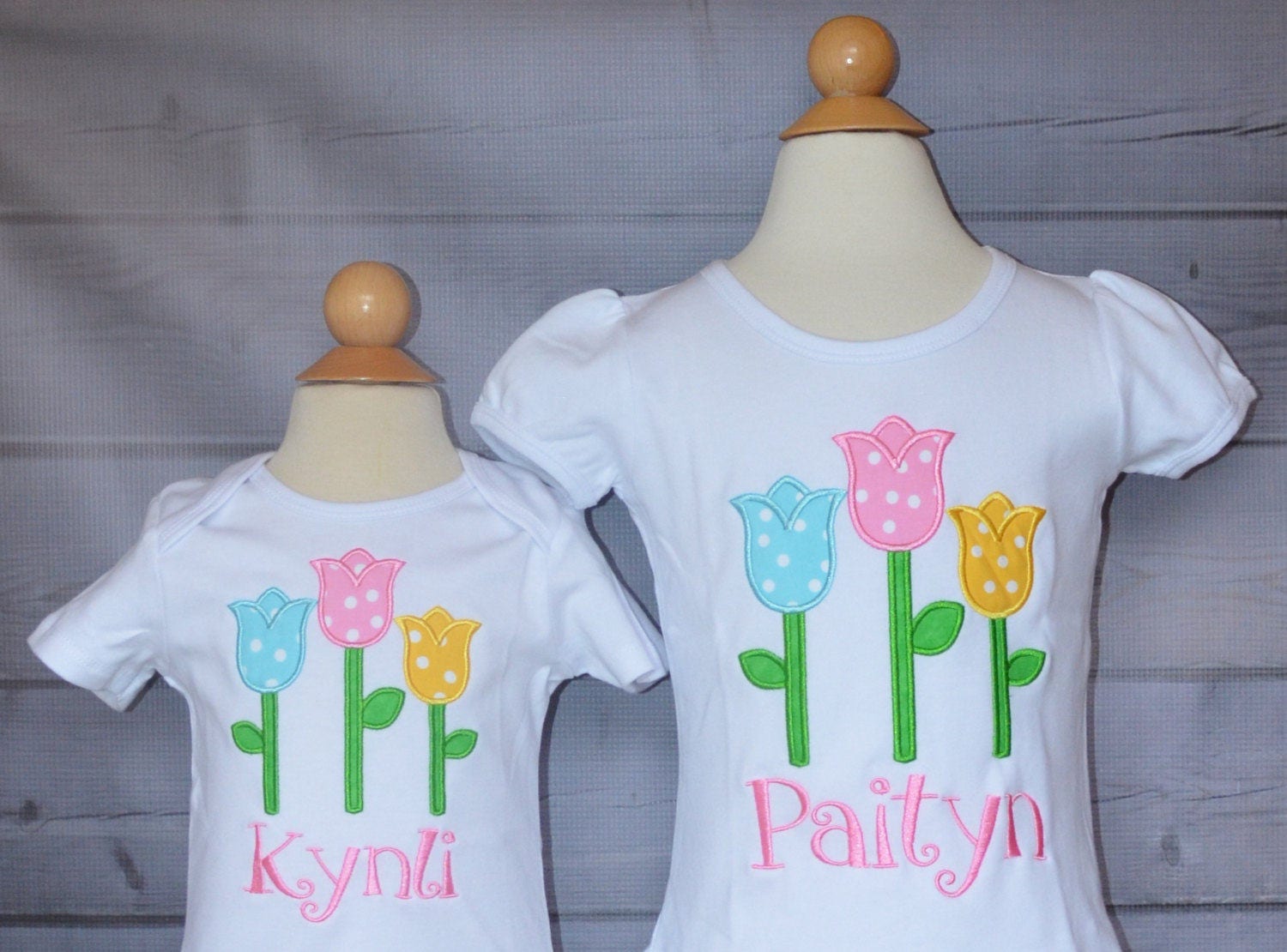Girls Personalized Tulips Applique Shirt Or Bodysuit Girl