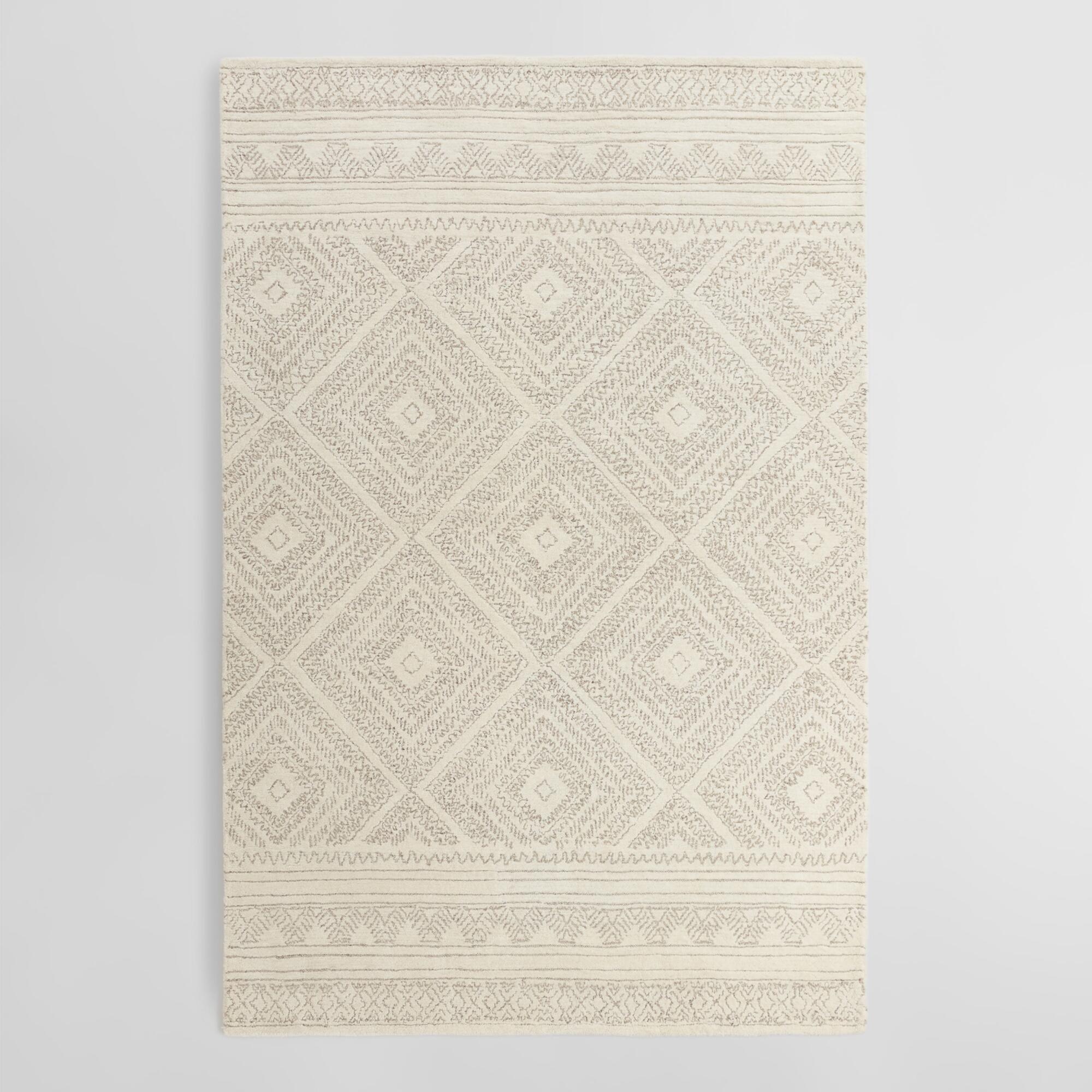 Ivory Diamond Tufted Wool Kelsey Area Rug: White - 8' x 10' by World Market