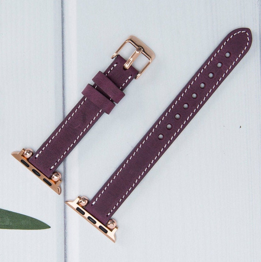 Purple Leather Apple Watch Band 38mm 40mm 42mm 44mm Handmade Womens Iwatch Straps Series 5, 4, 3, 2, 1 Summer Jewelry Bracelet Birthday Gift